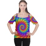 Psychedelic Rainbow Spiral Women s Cutout Shoulder Tee