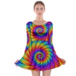 Psychedelic Rainbow Spiral Long Sleeve Skater Dress