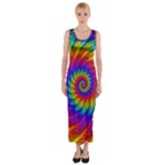 Psychedelic Rainbow Spiral Fitted Maxi Dress