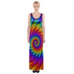 Psychedelic Rainbow Spiral Maxi Thigh Split Dress