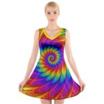 Psychedelic Rainbow Spiral V-Neck Sleeveless Dress