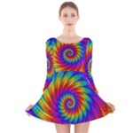 Psychedelic Rainbow Spiral Long Sleeve Velvet Skater Dress