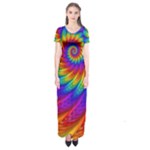 Psychedelic Rainbow Spiral Short Sleeve Maxi Dress