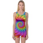 Psychedelic Rainbow Spiral One Piece Boyleg Swimsuit