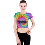 Psychedelic Rainbow Spiral Crew Neck Crop Top