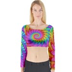 Psychedelic Rainbow Spiral Long Sleeve Crop Top (Tight Fit)