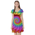 Psychedelic Rainbow Spiral Short Sleeve Skater Dress