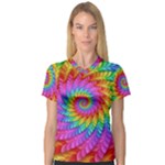 Psychedelic Rainbow Spiral Women s V-Neck Sport Mesh Tee