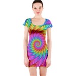 Psychedelic Rainbow Spiral Short Sleeve Bodycon Dress