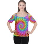 Psychedelic Rainbow Spiral Women s Cutout Shoulder Tee