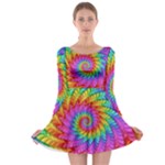 Psychedelic Rainbow Spiral Long Sleeve Skater Dress