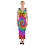 Psychedelic Rainbow Spiral Fitted Maxi Dress