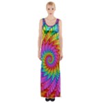 Psychedelic Rainbow Spiral Maxi Thigh Split Dress