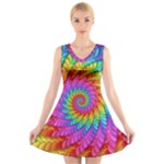 Psychedelic Rainbow Spiral V-Neck Sleeveless Dress