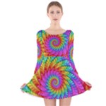 Psychedelic Rainbow Spiral Long Sleeve Velvet Skater Dress