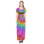 Psychedelic Rainbow Spiral Short Sleeve Maxi Dress