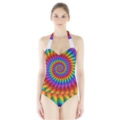 Psychedelic Rainbow Spiral  Women s Halter One Piece Swimsuit from ArtsNow.com