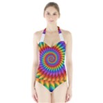 Psychedelic Rainbow Spiral  Women s Halter One Piece Swimsuit