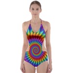 Psychedelic Rainbow Spiral Cut-Out One Piece Swimsuit