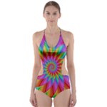 Psychedelic Rainbow Spiral Cut-Out One Piece Swimsuit