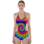 Psychedelic Rainbow Spiral Cut-Out One Piece Swimsuit