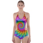 Psychedelic Rainbow Spiral Cut-Out One Piece Swimsuit