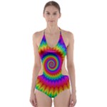 Psychedelic Rainbow Spiral Cut-Out One Piece Swimsuit