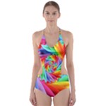 Psychedelic Rainbow Spiral Cut-Out One Piece Swimsuit