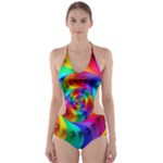 Psychedelic Rainbow Spiral Cut-Out One Piece Swimsuit