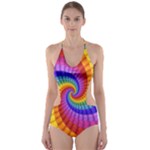 Psychedelic Rainbow Spiral Cut-Out One Piece Swimsuit