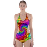 Psychedelic Rainbow Spiral Cut-Out One Piece Swimsuit