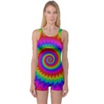 Psychedelic Rainbow Spiral One Piece Boyleg Swimsuit