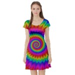 Psychedelic Rainbow Spiral Short Sleeve Skater Dress