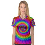 Psychedelic Rainbow Spiral Women s V-Neck Sport Mesh Tee