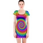 Psychedelic Rainbow Spiral Short Sleeve Bodycon Dress