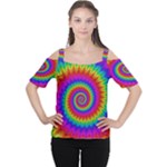 Psychedelic Rainbow Spiral Women s Cutout Shoulder Tee