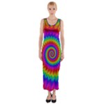 Psychedelic Rainbow Spiral Fitted Maxi Dress