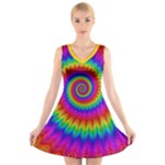 Psychedelic Rainbow Spiral V-Neck Sleeveless Dress