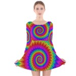 Psychedelic Rainbow Spiral Long Sleeve Velvet Skater Dress