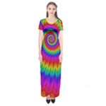 Psychedelic Rainbow Spiral Short Sleeve Maxi Dress