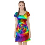 Psychedelic Rainbow Spiral Short Sleeve Skater Dress