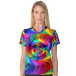 Psychedelic Rainbow Spiral Women s V-Neck Sport Mesh Tee