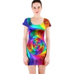 Psychedelic Rainbow Spiral Short Sleeve Bodycon Dress