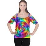 Psychedelic Rainbow Spiral Women s Cutout Shoulder Tee