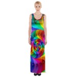 Psychedelic Rainbow Spiral Maxi Thigh Split Dress