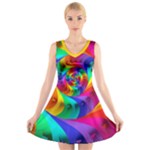 Psychedelic Rainbow Spiral V-Neck Sleeveless Dress