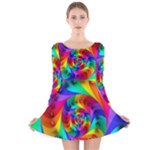 Psychedelic Rainbow Spiral Long Sleeve Velvet Skater Dress