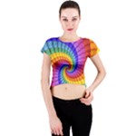 Psychedelic Rainbow Spiral Crew Neck Crop Top