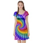 Psychedelic Rainbow Spiral Short Sleeve Skater Dress