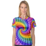 Psychedelic Rainbow Spiral Women s V-Neck Sport Mesh Tee